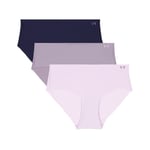 Women's Under Armour UA Pure Stretch 3-Pack No Show Hipster Briefs in Purple