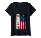 Womens Pickleball American Flag USA Pickle Ball Player Patriotic V-Neck T-Shirt