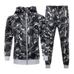 FHKGCD Ensembles Hommes Camouflage Automne Survêtement Veste + Pantalon Ensembles Survêtement Homme Vêtements De Sport en Plein Air Sweat À Capuche-M Gris, XL