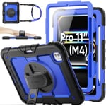 SEYMAC stock Case for iPad Pro 11 Inch 2024 Case (M4, 5th Generation), Sturdy Shockproof Case with Screen Protector, Pencil Holder, 360° Rotating Stand/Hand Strap, Shoulder Strap, Blue