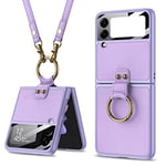 COQUE Étui pour Galaxy Z Flip 3 5G, Anneau métallique en Cuir Mince, bandoulière à la Main, de Protection, Housse de téléphone Pliable pour Samsung Galaxy Z Flip 3 5G-Violet