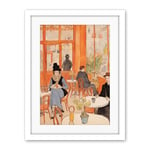 Artery8 A Bustling Parisian Cafe in the Style of Toulouse Lautrec Paris French Orange Artwork Framed Wall Art Print 18X24 Inch