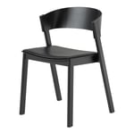 Muuto - Cover Side Chair Black/Black Refine Leather - Ruokapöydän tuolit - Thomas Bentzen - Nahka/Puu