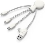 Xoopar - Câble Multi USB 4 en 1 en Forme de Pieuvre - Chargeur Universel en Plastique Recyclé - Prise USB, USB-C, Lightning, Micro USB - Compatible avec tous les Smartphone - Mr Bio Blanc