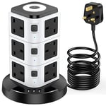 Tower Extension Lead with USB Slots and Night Light, Acodot 12 Way Multi Plug Extension & 3 USB Slots,Surge Protection Extension Lead 3M of Pure Copper Wire for Home, Office