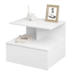 WOLTU Table de Chevet Suspendue, Table de Nuit Étagère Murale avec Tiroir et Compartiment Ouvert, Table de Lit Suspendue, Meuble Chambre Moderne en Bois, 40x35x31 cm, Blanc, NTS03ws