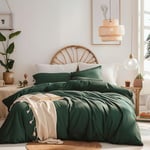 Sedefen Housse de Couette 220x240 cm Vert foncé Élégant - Parure de Lit 2 Personnes avec Fermeture Éclair - Housse Couette en Microfibre avec 2 Taie d'oreiller 65x65 cm