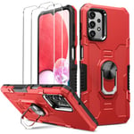 Oududianzi-Coque pour Samsung Galaxy A13 4G/ 5G / Samsung Galaxy A04s, [2X Verre Trempé][Support Rotatif Stéréo] [Militaire Rigide PC+Silicone TPU Bumper] Housse Étuis Protection Armure Antichoc-Rouge