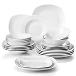 MALACASA, Series Elisa, 24-Piece Dinner Sets Ivory White Porcelain Dinnerware Set with 6-Piece Cereal Bowls, 6-Piece Dinner Plates, 6-Piece Dessert Plates and 6-Piece Deep Soup Plates Service for 6