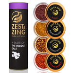 A Taste of The Middle East Spice Gift Set (Aleppo Pepper, Ras El Hanout, Sumac, Harissa) - Premium Spice Gift Sets by ZEST & ZING. Christmas, Housewarming, Birthday, Wedding Gifts for Foodies.