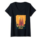 Womens Vintage Barcelona Sagrada Familia Gaudi Basilica Of Spain V-Neck T-Shirt