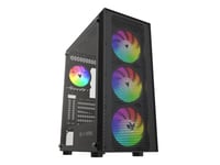 Oversteel - Azurite Boîtier PC Gaming compatible avec les cartes ATX, Micro ATX et ITX, 4 ventilateurs 120mm A-RGB, façade en maille, installation verticale, verre latéral trempé, USB 3.0, noir