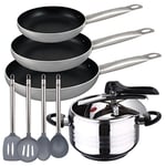 San Ignacio Premium Autocuiseur à Pression 5 l Duna 3 poêles Proffesional Chef Platinum 22/26/30 + Set de 4 ustensiles SIP, Express Aluminium pressé Nylon et Acier Inoxydable, chromé