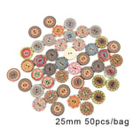 100 st 25 mm knappar, 1 tum träknappar, assorterade vintage träblomknappar, 2 hål dekorativa knappar, lämpliga för DIY sömnadshantverk, stickning