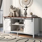 Meuble tv 120 x 40 x 60.5 cm avec étagères réglables, grande buffet avec 2 portes coulissantes, blanc