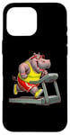 Coque pour iPhone 16 Pro Max Hippo sur tapis de course Gym Fitness Entraînement Sport