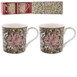 WILLIAM MORRIS HONEYSUCKLE 2 FINE CHINA MUGS GIFT BOXED MUG SET COFFEE TEA NEW