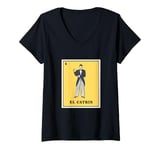 Womens Funny Mexican Bingo Card Game El Catrin V-Neck T-Shirt