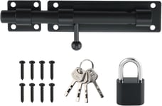 Loquet de Porte Loquet Porte Extérieur avec Cadenas,Verrou de Porte pour Portail,Jardin,Cabanon,Serrure Porte Coulissante Finition Noir Mat en Acier Inoxydable,Barre 18CM,EMST8080-B(Q476)