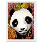 Cute Panda In Bright Colourful Pattern Jungle Leaves Illustration Artwork Framed Wall Art Print A4