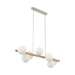 Lampe à Suspension Bois Métal Verre L: 90cm H: Max. 125cm Réglable 7x G9