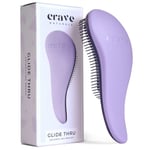 Crave Naturals Glide Detangle Hair Brush - Tangle Teezer for Curly and Straight Hair - Detangler Hair Brush for Wet or Dry Use on All Hair Types - Hairbrush for Adults and Kids - 7.6x19 cm (Purple)