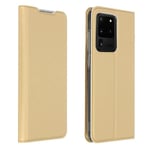 Etui för Samsung Galaxy S20 Ultra - DUX DUCIS - Ekologiskt läder i satin - Videostöd - Magnetisk - Kreditkortshållare Guld