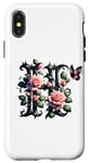 Coque pour iPhone X/XS Letter H Initial Floral Monogram Rose Pink Flower Butterfly