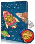 Journal Intime Garçon avec Cadenas, 17,8x13,5cm 80 Feuille Ligné Paillettes Secouables Cahier de Notes Vaisseau Spatial Carnet Secret Enfants Cadeaux pour Adolescents pour Filles Garçons de 6 à 12 Ans