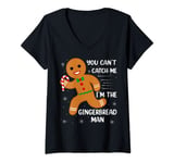 Womens You Can't Catch Me I'm the Gingerbread Man Cookies Christmas V-Neck T-Shirt