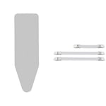 Brabantia 317309 Metallised Silver Ironing Board Cover with 2 mm Foam, L 135 x W 49 cm & 108266 Ironing Cover Fasteners - White