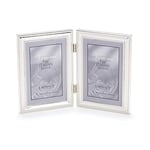 Lawrence Frames Cadre photo double à charnière (vertical) en métal plaqué argent avec perles délicates, 10,2 x 15,2 cm