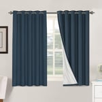 BellaHills Linen Blackout Curtains 100% Blackout Curtains for Bedroom Thermal Insulated Textured Linen Look Curtain Drapes Anti-Rust Grommet with White Liner, 2 Panels, 66 x 54 Inch, Navy