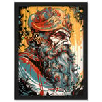 Artery8 Ares God of War Acrylic Painting Greek Mythology Blue Red Yellow Battle Deity Artwork Framed A3 Wall Art Print