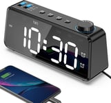 Reveil Radio Fm Avec Port De Charge Usb,Double Alarme Avec Jour De La Semaine/Week-End,0-100% A Intensite Variable Et Grand Ecran Led De 6.5"",Horloge Snooze,Horloge Pour Chambre A Coucher