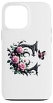 Coque pour iPhone 13 Pro Max Letter C Initial Floral Monogram Rose Pink Flower Butterfly