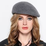 (harmaa)Ladies Chic Baretti Nainen Talvi 100% Villahattu Naisen Juhla Juhlahuopa Newsboy Cap 55-58 cm