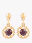 Susan Caplan Pre-Loved Rediscovered Collection Floral Scroll Gold Plated Swarovski Crystal Drop Earrings, Dated Circa 1980s