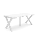 Table console extensible, 180, pour 8 personnes, 180x90x77cm, Pieds bois massif, couleur Blanc