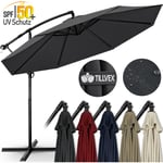 Tillvex - Parasol déporté Bleu hexagonale 3M avec manivelle Pare-soleil avec pied Protection uv en aluminium pour le jardin Parasol à manivelle pour