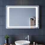 Miroir de Salle de Bain 100x70 SIRHONA Miroir LED AVCE Anti-buée et éclairage intégré Blanc Froid