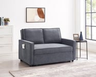 Hugo 2 Seater Sofa Bed Pull Out Linen Fabric, Dark Grey