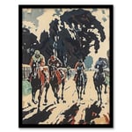 Artery8 Horse Racing Scene Modern Artwork Jockeys Bold Man Cave Fathers Day Artwork Framed Wall Art Print A4