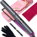 LANDOT Ceramic Hair Straighteners and Curlers in One: Professional Straightening Curling Iron for Straighten Curl Wave Women Hair - Dual Voltage Flat Iron with Adjustable Heat Settings 120-230℃