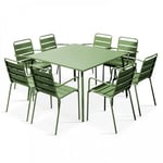 Ensemble table de jardin carrée et 8 fauteuils en métal vert cactus  Palavas  Oviala