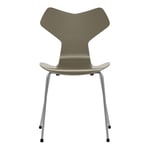 Fritz Hansen - Grand Prix 3130 Olive Green Lackad/Silver Grey - Ruokapöydän tuolit - designer_arne_jacobsen - Vihreä - Metalli/Puu