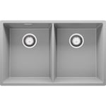 Évier Cusine en Granit 76x47 cm Lavabo Cuisine 2 Bacs + Kit de Vidage, Évier au meuble 80cm Évier à Encastrer de Primagran, Gris