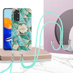 Yhteensopiva Xiaomi Redmi Note 11s 4g Case Premium PC:n ja Tpu Flowers Marble Iskunkestävän kannen kanssa kaulanauhalla - Sininen