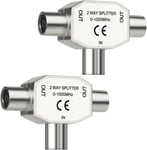 2 Pièces Répartition Antenne T-Couplage, répartiteur d'antenne à 2 Voies, T-Adapter Splitter TV antenne, Répartiteur Coaxial D'antenne 1 Entrée Femelle et 2 Sorties Mâles