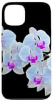 Coque pour iPhone 13 Magnifique orchidée Phalaenopsis bleu clair Formes noires Mania